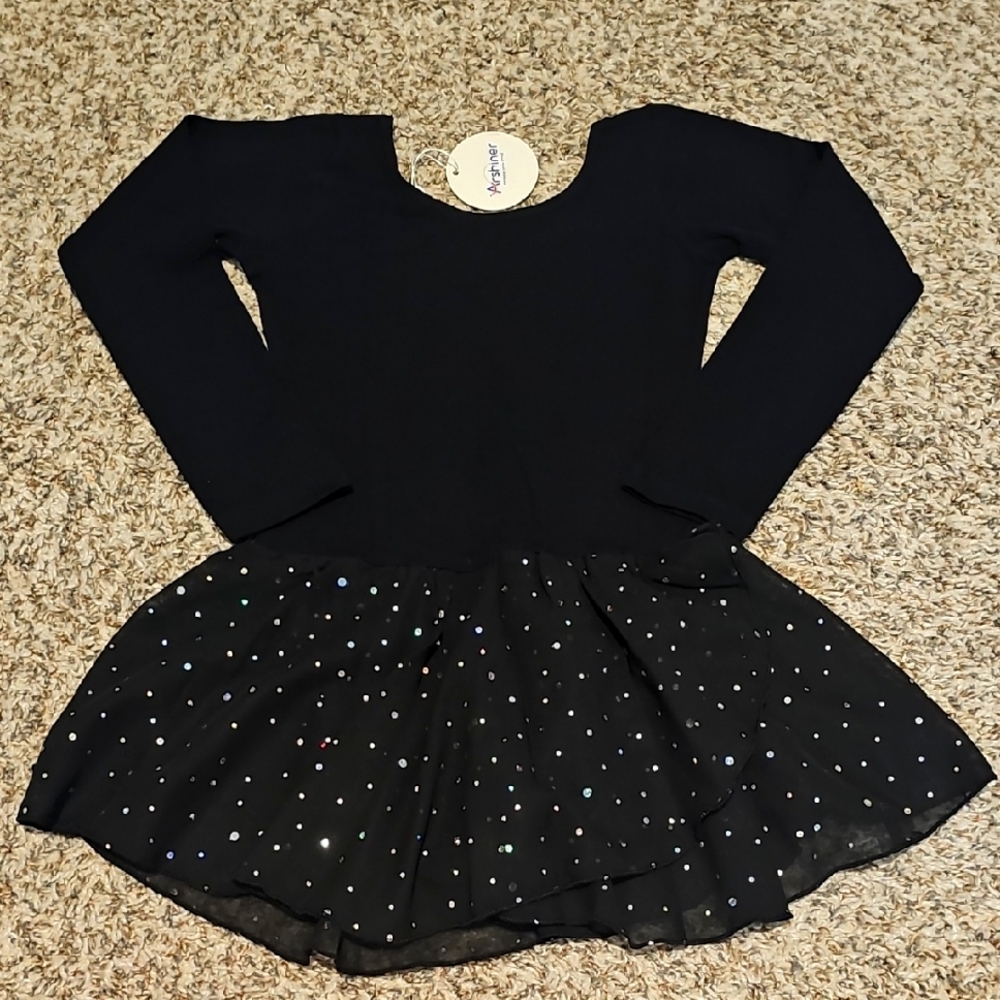 Long Sleeve Black Leotard With Attached Sparkly Skirt